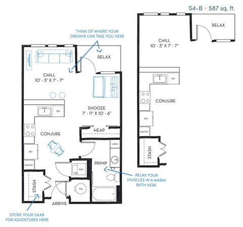 Studio 1 bath S4A Floor Plan at Regatta Sloans Lake, Denver Colorado